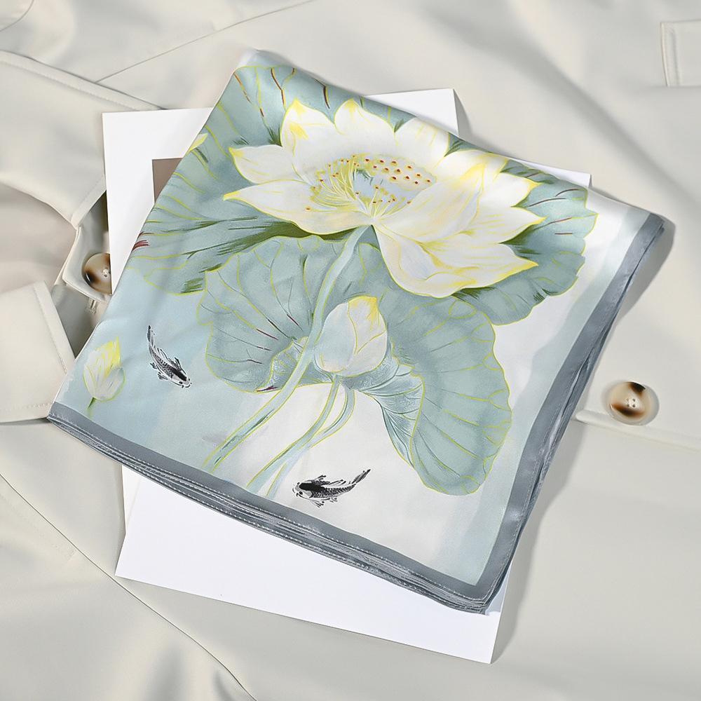 53x53cm 100% Mulberry Silk Scarf Luxury Square Hair Bandana Elegant Head Wrap Neckerchief Sunscreen Shawl for Women