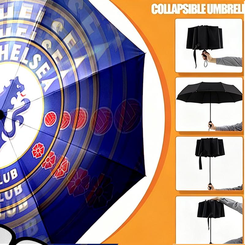 Custom Name Personalized football club F.C Print Umbrella, Auto Open Close, 8‑Rib Sturdy Frame, Commute Camping Hiking Use, Birthday Gift