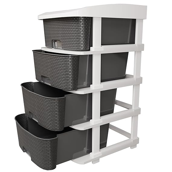 Plastic Modular Drawer Storage Chest Of Drawers Organizer Storage Box, Large Stomo Racks For Multipurpose Organizers | Grey | 4 Layer
