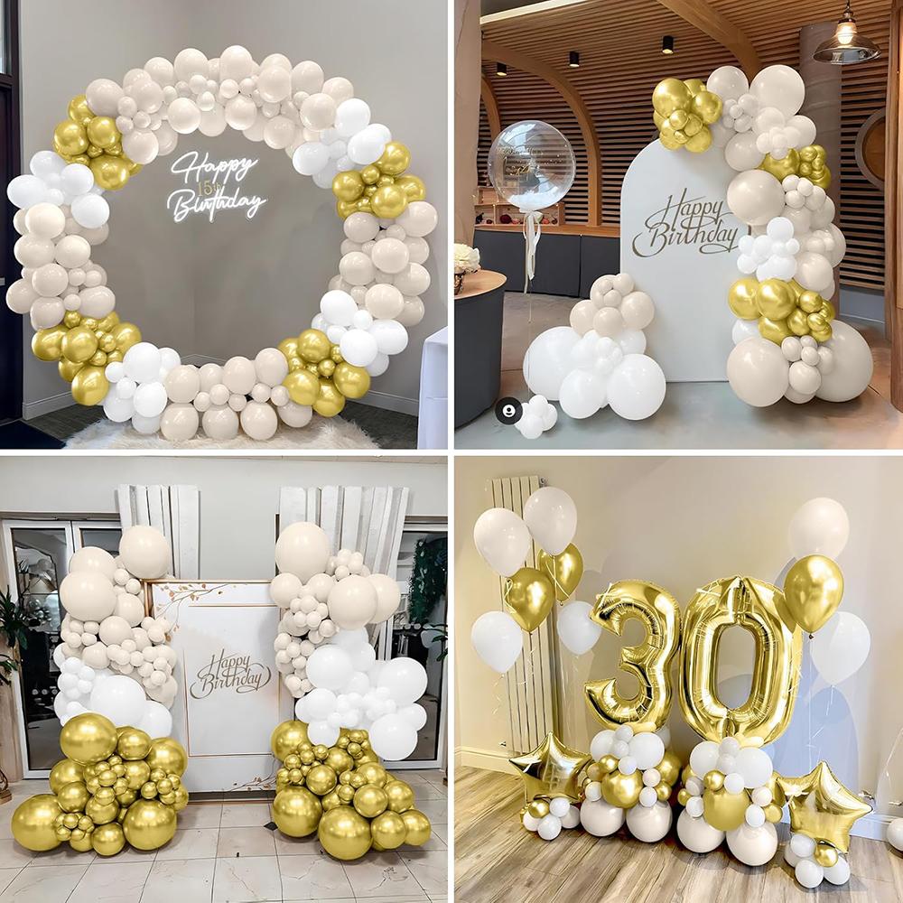 Sand White Balloons Garland White Metallic Gold Balloon Arch Kit Baby Shower Gender Reveal Wedding Anniversary Decoration Globos