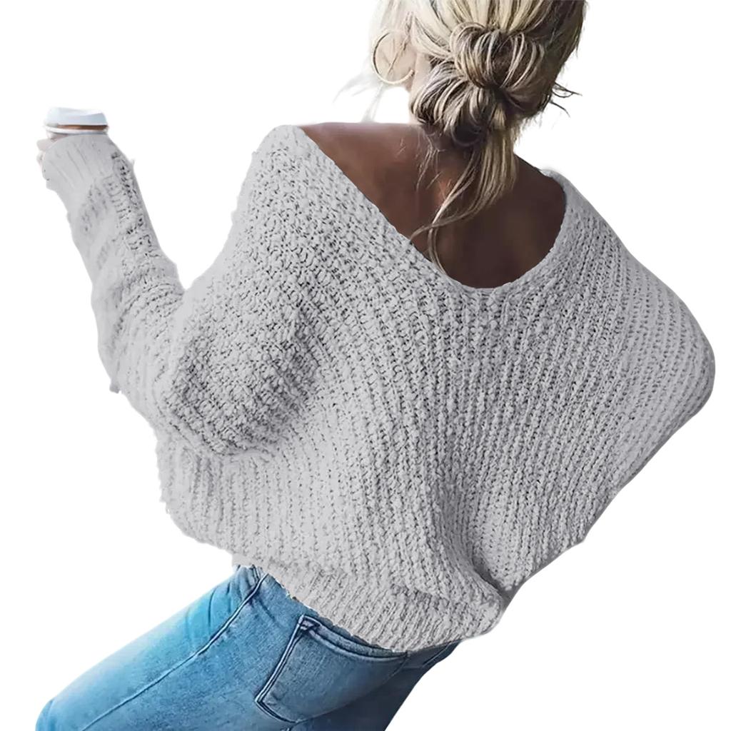 Ladies' Fashionable V-neck Slim Fit Long Sleeved Knitted Top