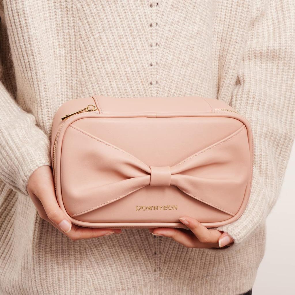 Rownyeon Makeup Large Vanity Ribbon Small Item Business Gift Pouch, Cute, Capacity, Compact, Pouch, Functional, Storage, Portable, Handle,