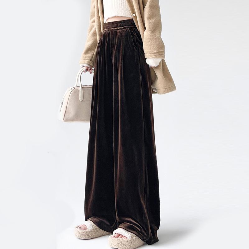 Женские брюки палаццо из золотого бархата на осень и зиму, свободные, с высокой посадкой, повседневные, драпирующиеся, прямые, длинные брюки-швабры