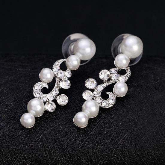 Fashion Alloy Rhinestone Faux Pearl Necklace Earrings Women Bride Jewelry Set