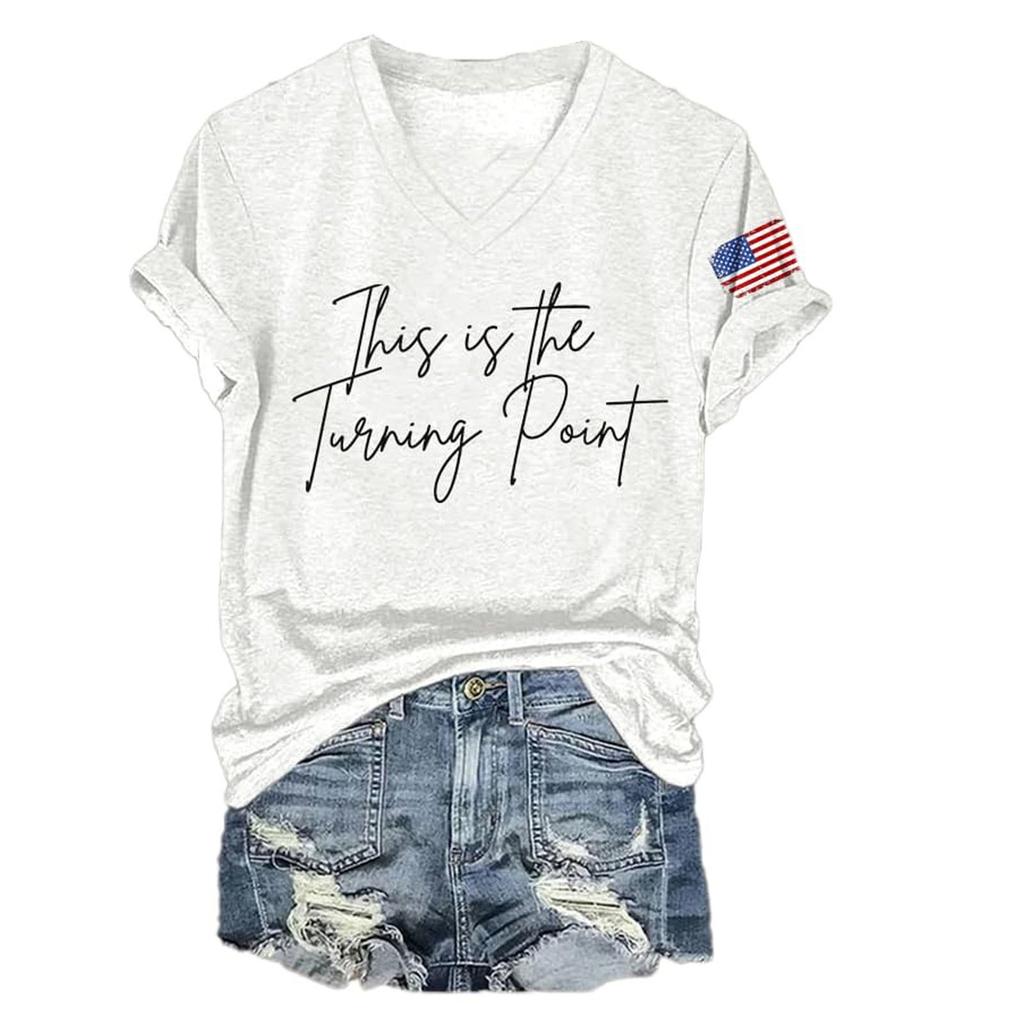 Women's V-neck Short-sleeved T-shirt Casual Loose Top