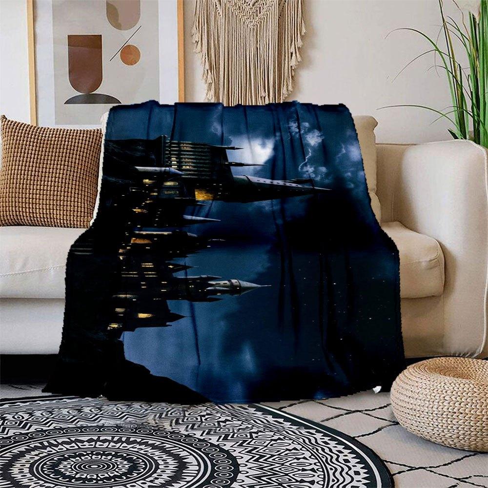 Fantasy Castle Night Sky Background Phone WallpaperBlanket Flannel Throw Blanket for Sofa, Bed, Travel, Camping, Office, Couch, Chair