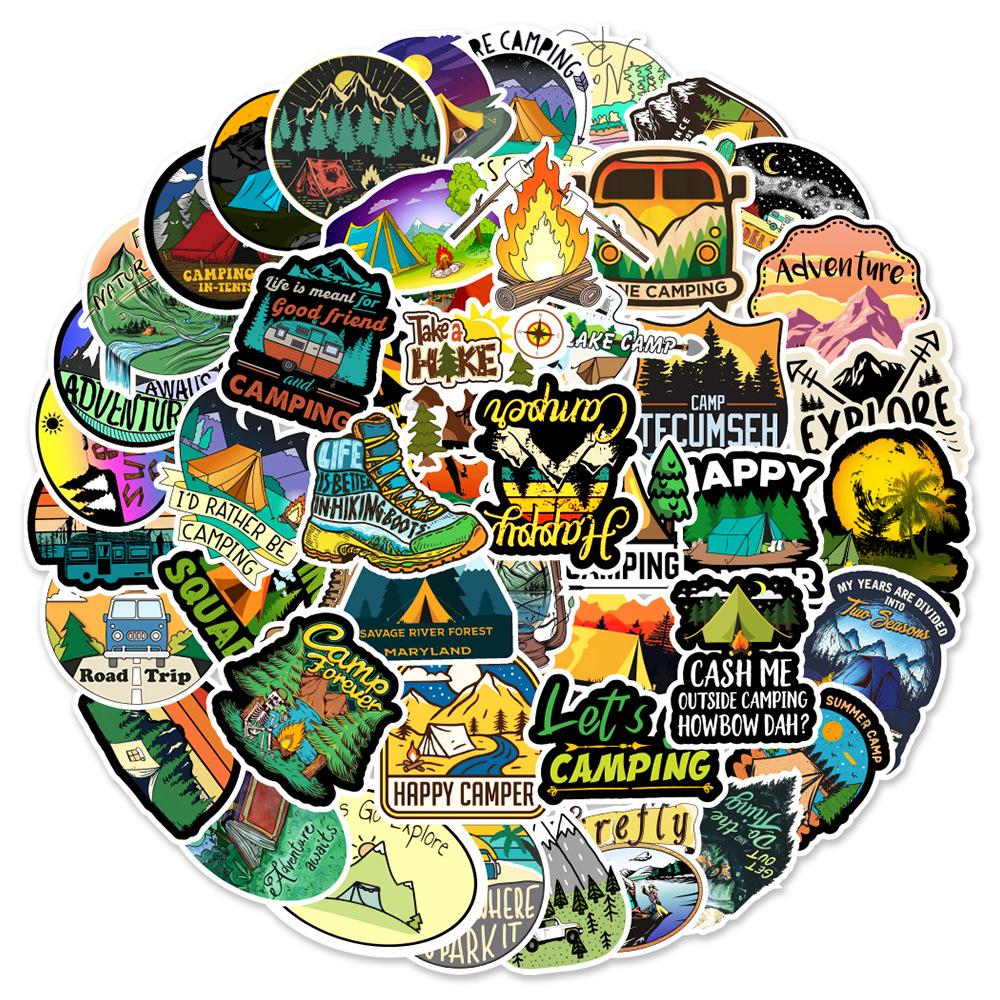 50 Outdoor Scenery Camping 1-Tutorial Notebook Water Cup Doodle Decorative Stickers