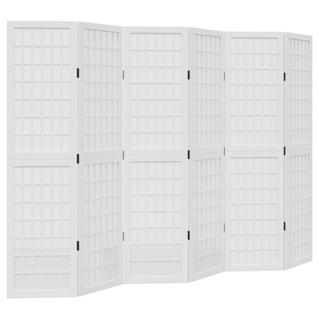 6 Piece Room Divider White Solid Paulownia Wood