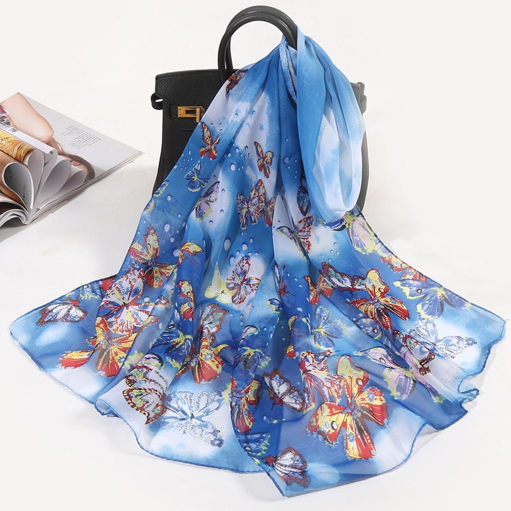 160*50cm Women Flower Print Long Soft Wrap Scarf Simulation Silk Shawl Scarves