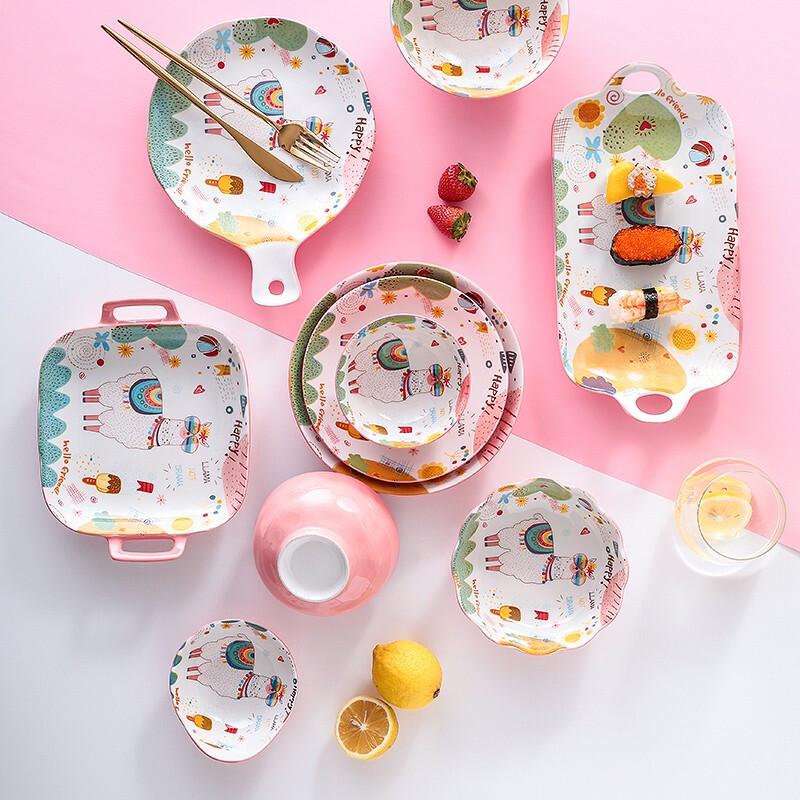 Креативная мультяшная керамическая обеденная тарелка 9 дюймов с альпакой