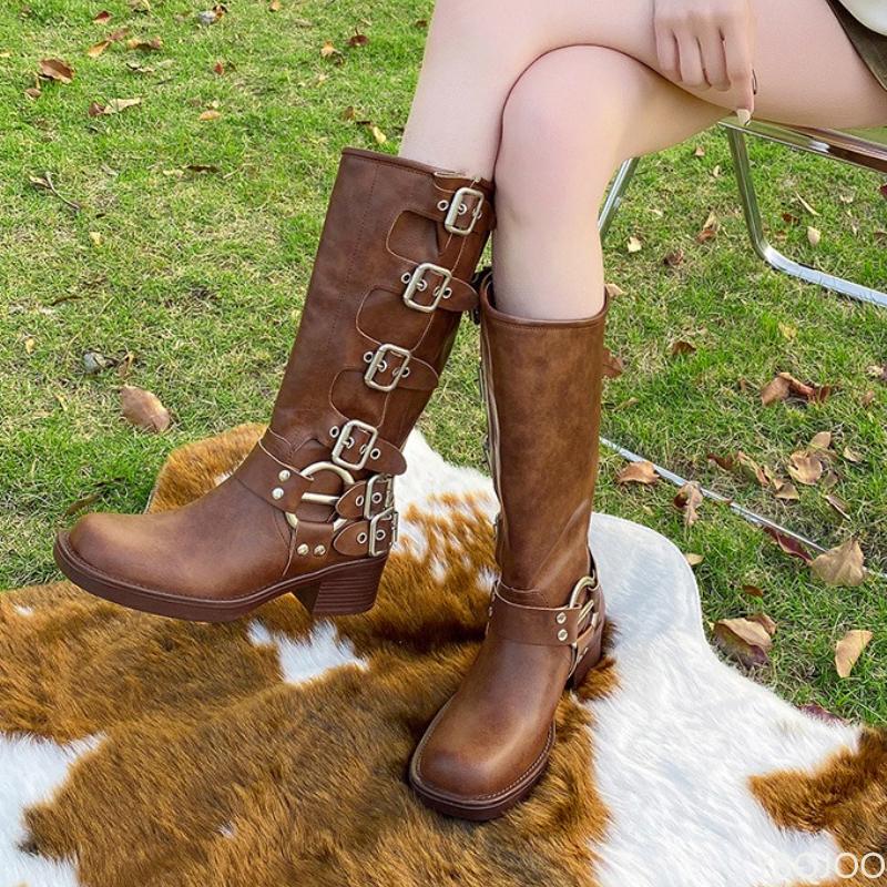 Модные ботинки с пряжкой на ремне Весна Осень новый стиль толстый каблук увеличение роста простые удобные универсальные женские ботинки