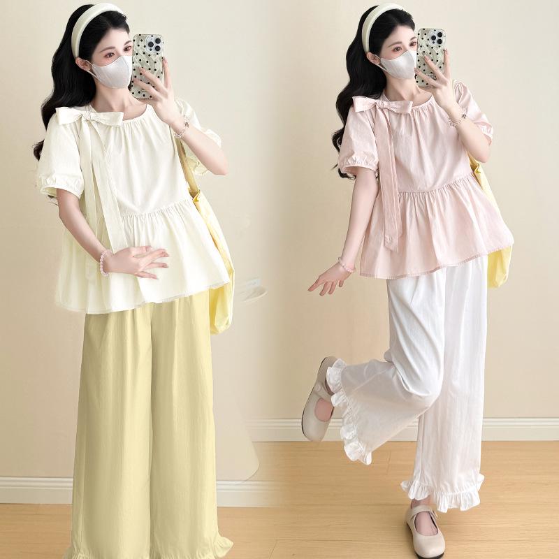 2026 Summer Fresh Bow Top & Ruffle Wide-Leg Pants Set
