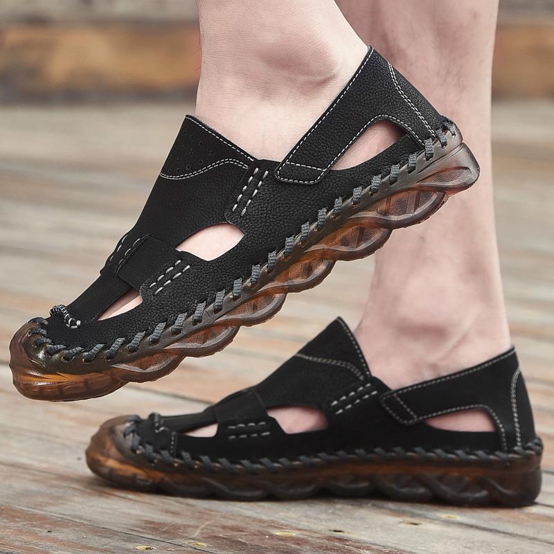 Модный бренд, летние новые сандалии из коровьей кожи с мягкой дышащей подошвой, новые удобные и нескользящие мужские пляжные туфли для прогулок