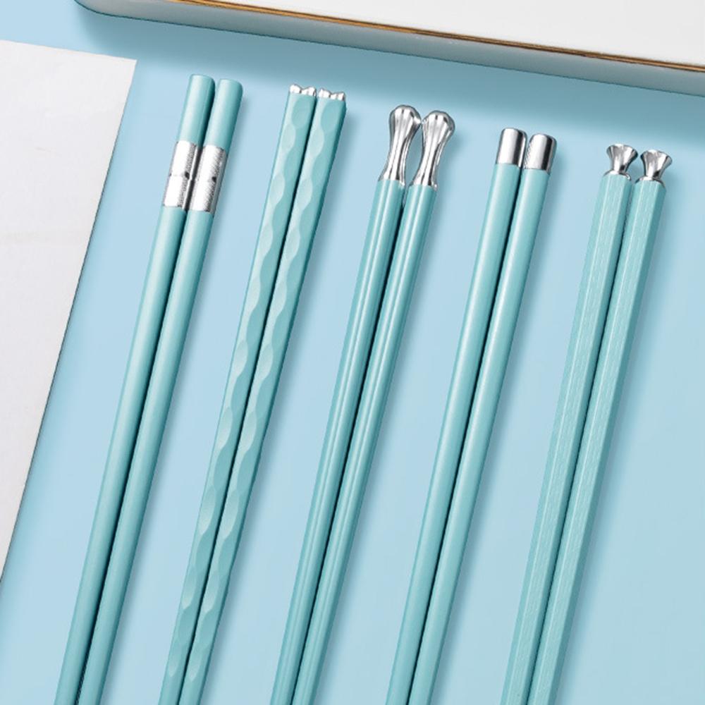 Новые синие 5 пар многоразовых китайских палочек для еды из сплава, устойчивые к плесени, суши, палочки для горячего горшка, пищевые бытовые палочки для еды