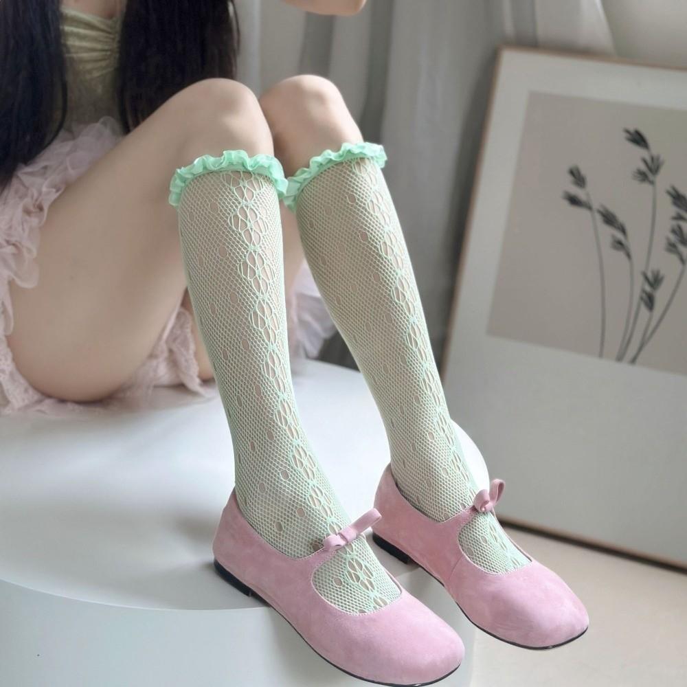 Colorful Ruffle Socks Mesh Fishnet Calf Socks Balletcore Lulicore Socks  Student