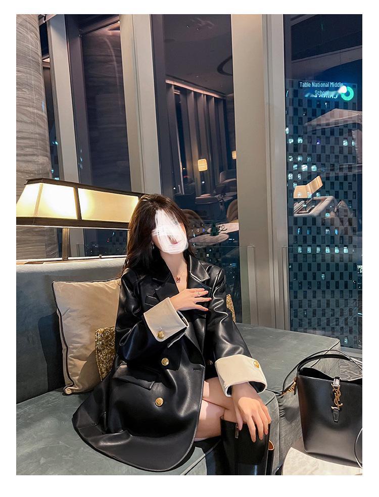 2024 Высококачественный женский пиджак большого размера из искусственной кожи с металлическими пуговицами