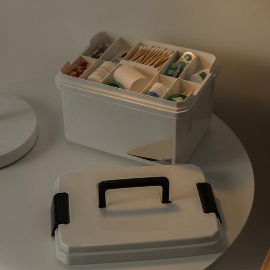 Кейс для хранения лекарств Пустой ящик с регулируемыми отделениями, многоуровневый, запирающаяся крышка, органайзер для аптечки и семейных лекарств