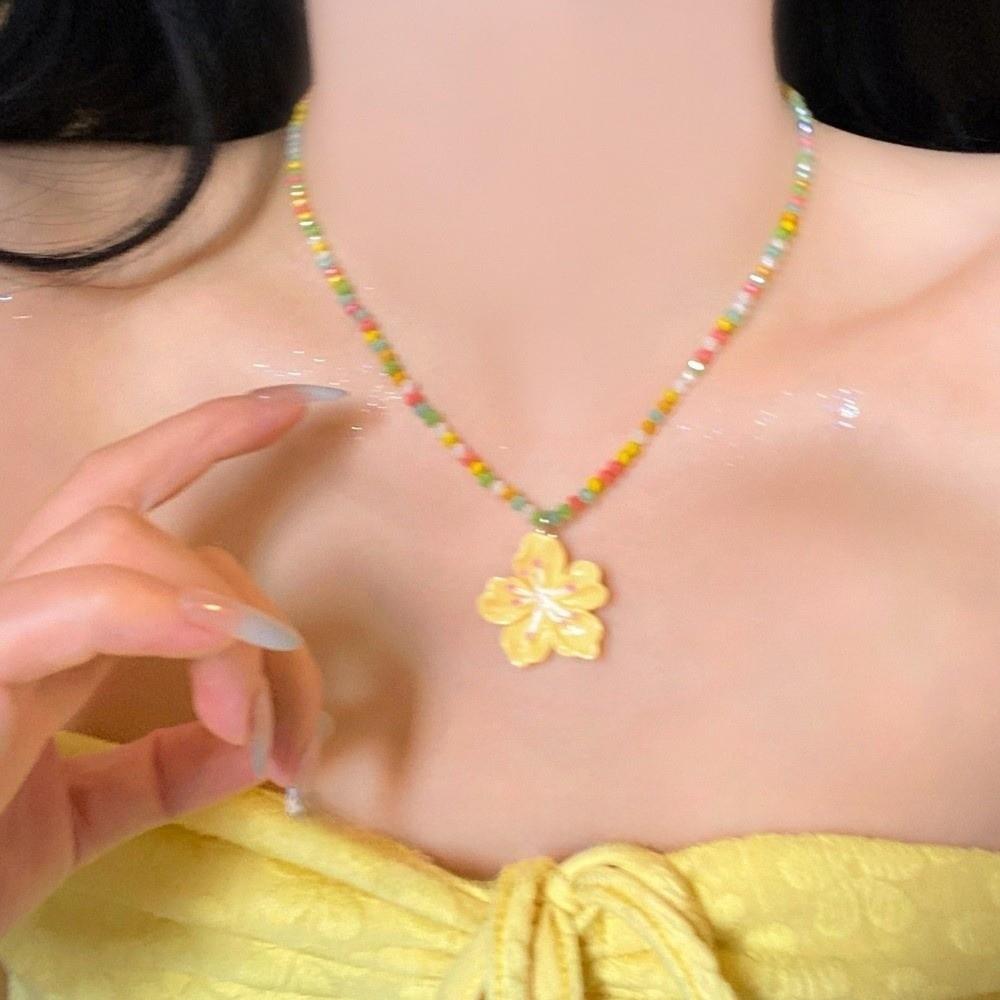 Bohemian Beads Choker Necklace Adjustable Flowers Charms Jewelry Flower Pendant Necklaces Women