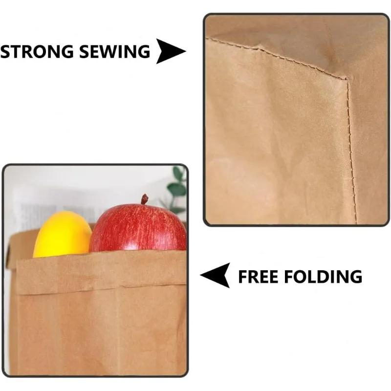 1/4pcs Kraft Paper Bag Reusable Grocery Bags For Fruits Washable Paper Storage Bags Vegetable Plants Flowers Bread Packing