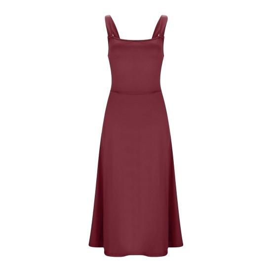 Летнее платье миди с квадратным вырезом, без рукавов, струящееся подол, с открытой спиной, однотонное, с высокой талией, платье миди для свиданий, выпускного вечера, вечеринки