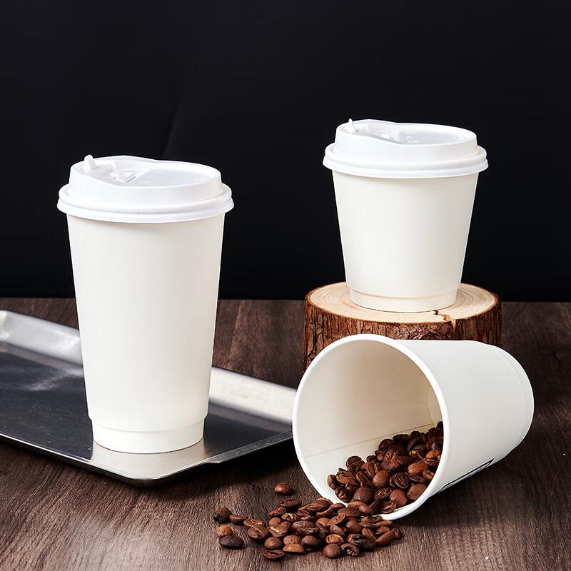 Shu Fu 400ml Disposable Double-Layer Cups with White Lids