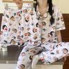 High-end leopard print imitation cotton pajamas women's spring new fashion temperament ins short-sleeved three-piece loungewear
