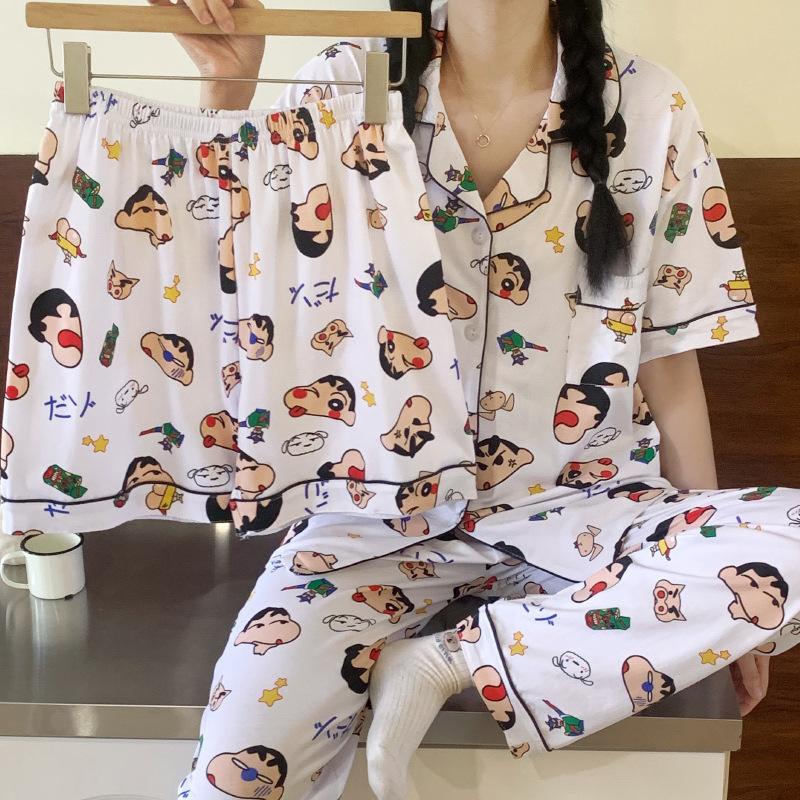 High-end leopard print imitation cotton pajamas women's spring new fashion temperament ins short-sleeved three-piece loungewear