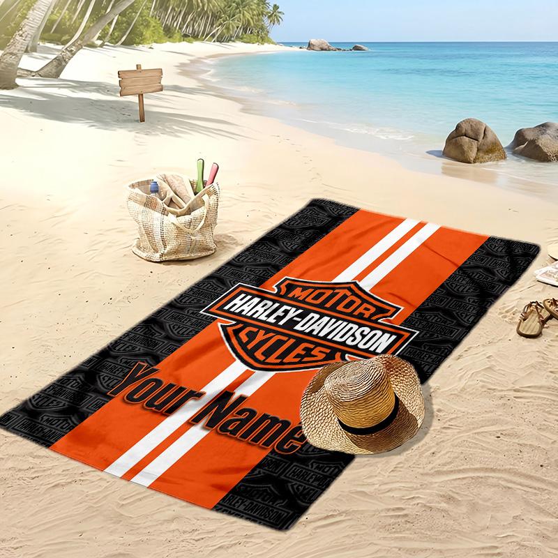Harley-Davidson Custom Beach Towel, Print Your Name Text Lightweight Absorbent Towel for Swimming Travel