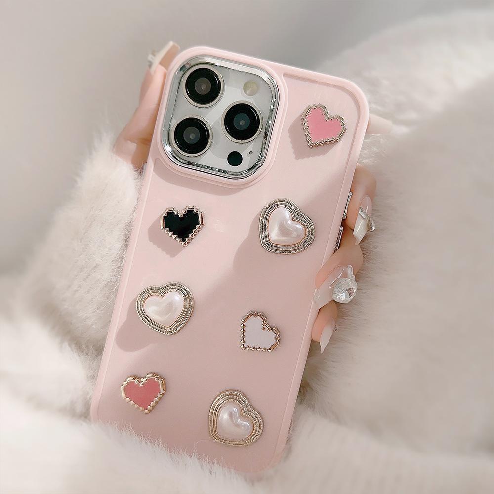 Sweet Love Pearl 17promax Apple 15 Mobile Phone Case Iphone13 Three Dimensional Gem 11 Suitable for 16 Soft Set
