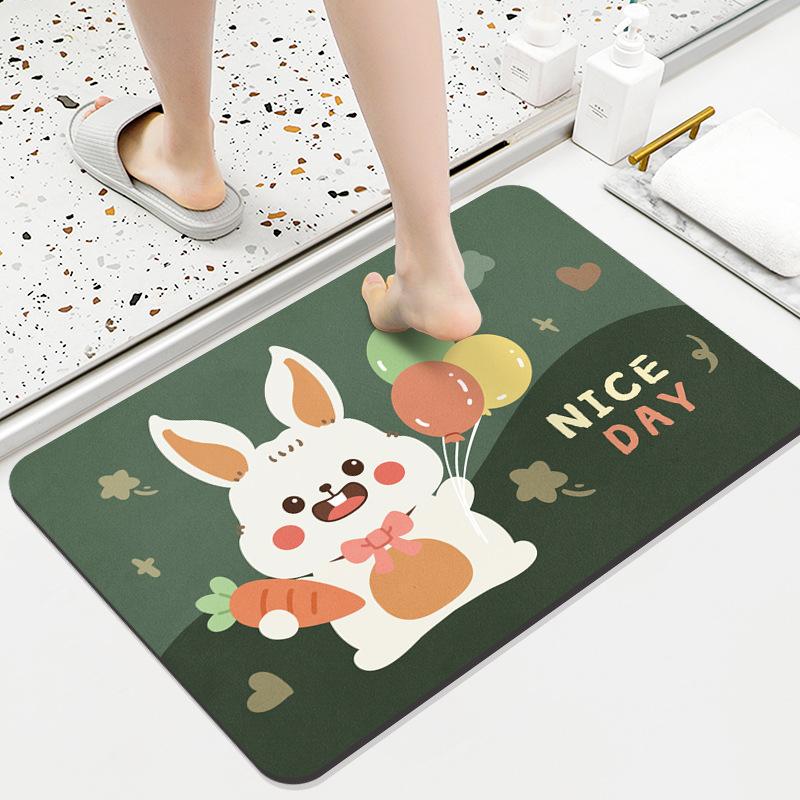 Diatom Mud Mat Toilet Cartoon Top Restroom Mat Non-slip Moisture-wicking Quick Drying Home Toilet Door Bathroom Pad
