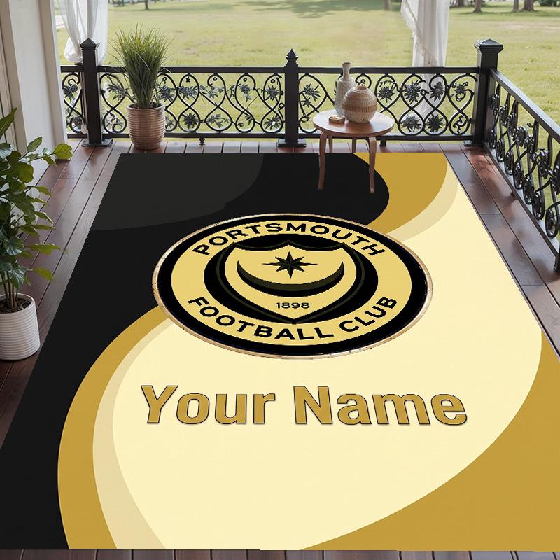 Custom Text Printed Rug Portsmouth FC Non Slip Floor Carpet For Home Room Decor