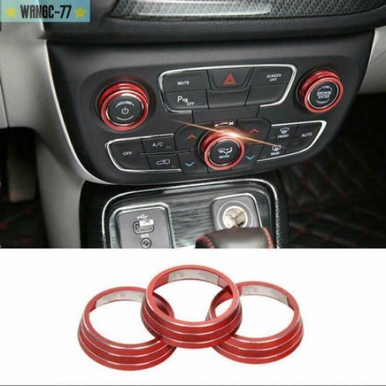 Aluminum Red Central Console AC Knob Cover Trim New For Jeep Compass 2017-