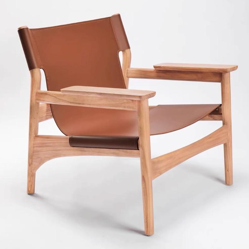Wooden Backrest Chair Living Room Sofa Chair Individual Aesthetic Modern Comfortable Armchair Luxury Decorative Leather Armchair