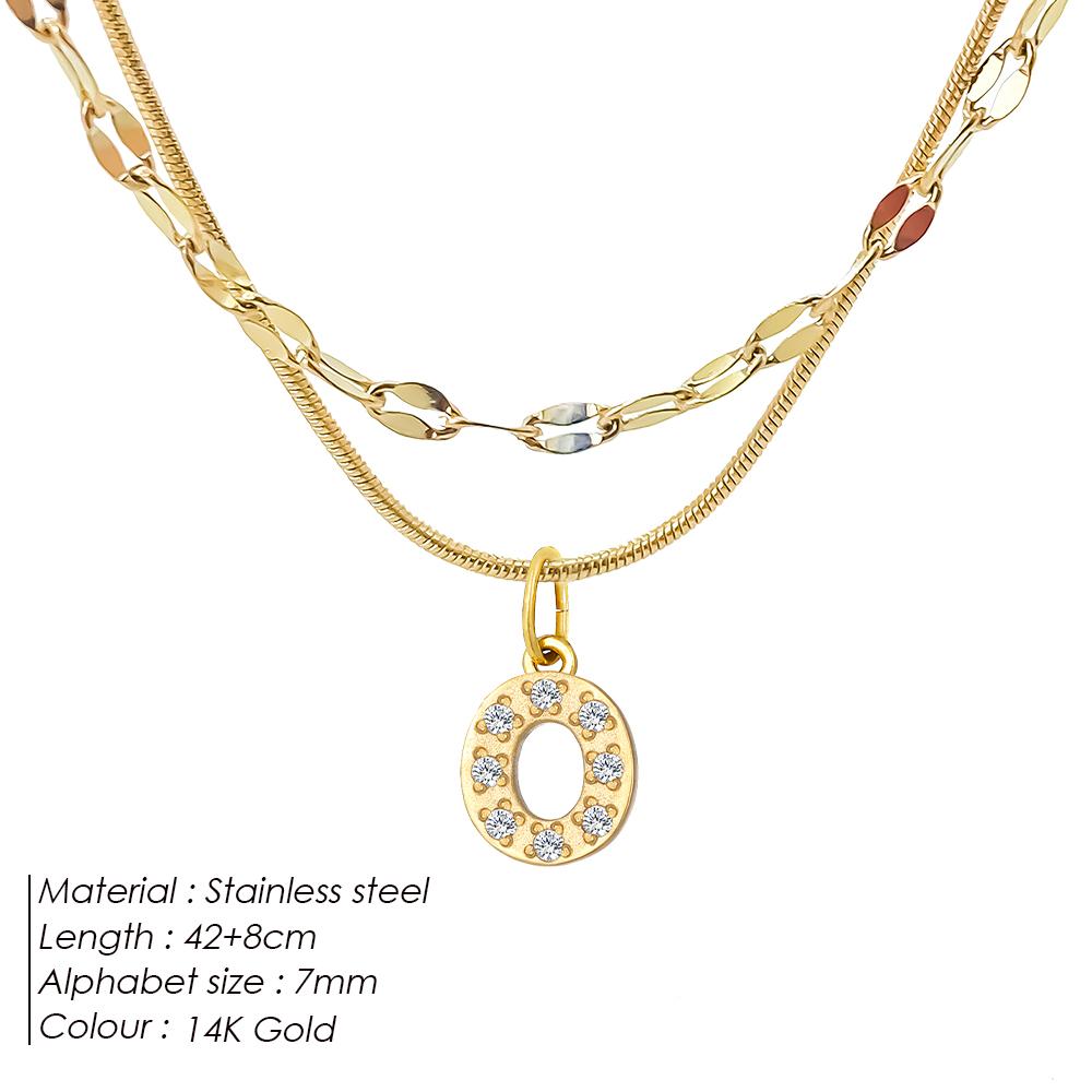 EMANCO Double Stainless Steel Round Snake Chain Necklace Light Luxury Zirconia Alphabet Pendant A-Z High-end Fashion Jewelry
