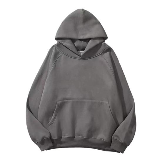 Men Fall Winter Hoodie Double Layers Solid Color Loose Big Pocket Soft Loose Pullover Long Sleeve Elastic Cuff Hooded Streetwear Men Hoodie