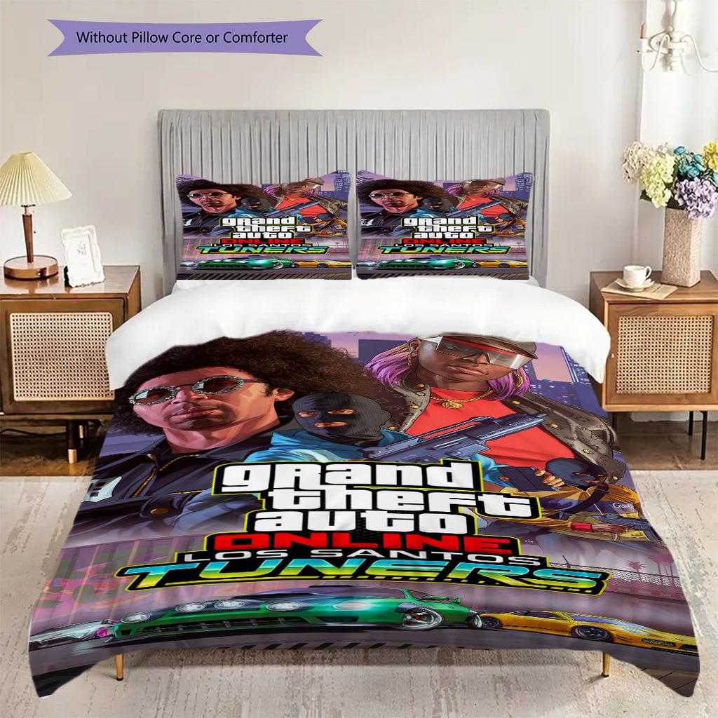 Grand Theft Auto V Action Adventure Bedding (1 * duvet cover + 2 * pillowcase, without core) 2D Flat Christmas birthday gift Bedding set