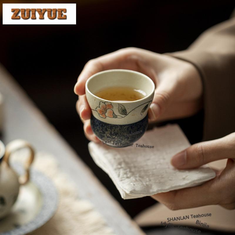 2pc/lot Hand Painted Camellia Teacup Boutique Tea Bowl Sample Tea Cup Tea-tasting Smelling Cup Jianzhan Master Cups Cha 65ml