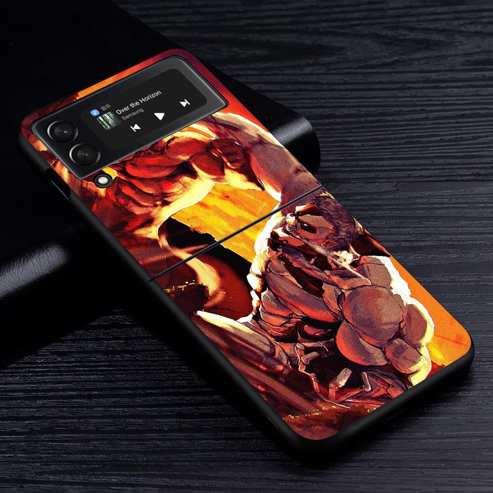 Аниме Чехол для мобильного телефона Attack On Titan для Samsung Galaxy Z Flip3 5G Flip4 Черный Чехол Z Flip 3 Жесткий ПК Роскошный Чехол Zflip3 Funda