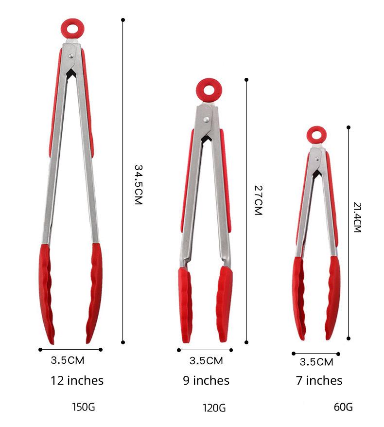 1/7/9/12inch Stainless Steel Food Clip BBQ Grill Steak Clip with Silicone Non-slip Handle Kitchen Accessories
