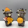 1/2Pcs Highland Cow Ornament Window Sill Cow Ornament Halloween Party Resin Decor Indoor Outdoor Decoration 1/2