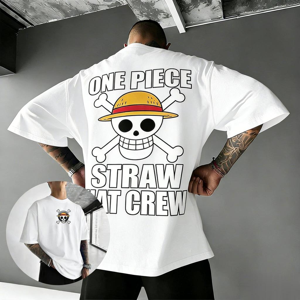 ONE PIECE Анимация Луффи Зоро Периферия Печать Чистый Хлопок Свободный Дышащий Короткий Рукав Футболка Мужская Летняя Повседневная Верх