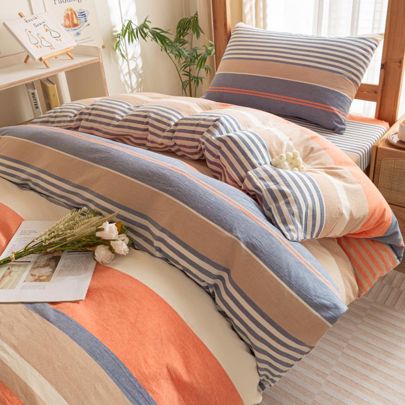 Хлопок Стиранный Хлопок Односпальное Постельное Белье Пододеяльник Студенческое Общежитие Чистый Хлопок Постельное Белье Комплект из Четырех Предметов Простыня Пододеяльник Простой Комплект из Трех Предметов