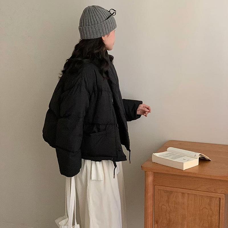 Корейская короткая куртка-пуховик с воротником-стойкой, женская зимняя куртка 2024 года цвета конфет, утолщенная, маленькая белая, на утином пуху