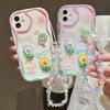 Милый 3D цветочный чехол на запястье с цепочкой для iPhone 11, чехол для iPhone 14, 15, 16, 13, 12 Pro Max XR X 7, 8 Plus SE, прозрачный мягкий чехол-шнурок