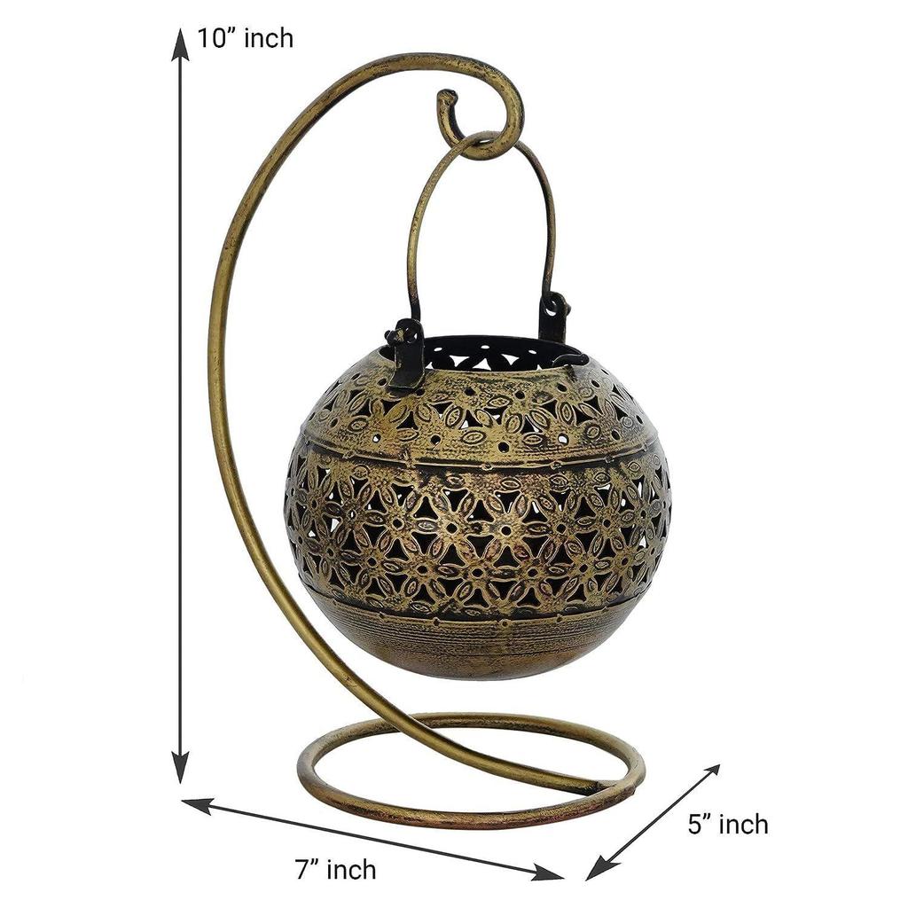 Dhoop & Tea Light Candle Holder/Lantern Hanging Antique Gold Finish for Diwali Gifts | Home Decoration | Gifts | Home Decor