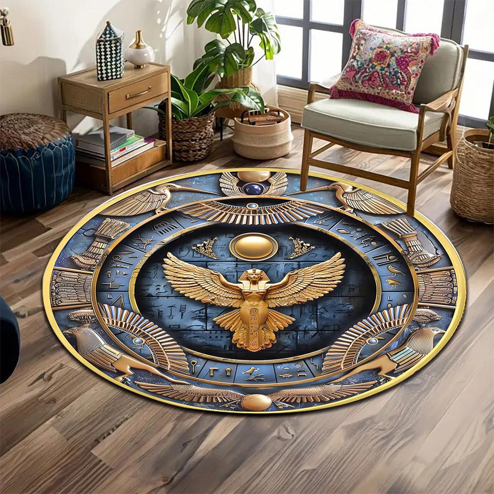 Egyptian Goddess with Wings Design Print round rug, living room, bedroom, playroom carpet, non slip floor mat, gift