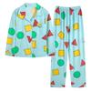 Girl Pajamas Cardigan Lapel Trousers Set Geometric Pattern Long-Sleeved Ladies Homewear Fashion Soft Sleepwear