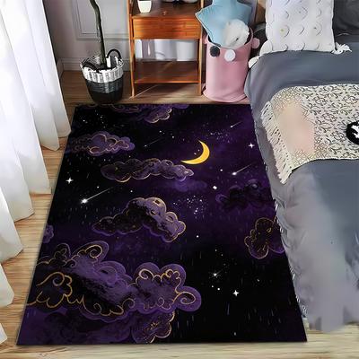 Mystic Night Sky Carpet with Purple Clouds, Moon, and Stars Design Suitable for Use As an Anti-slip for Living Room Bedroom Sofas