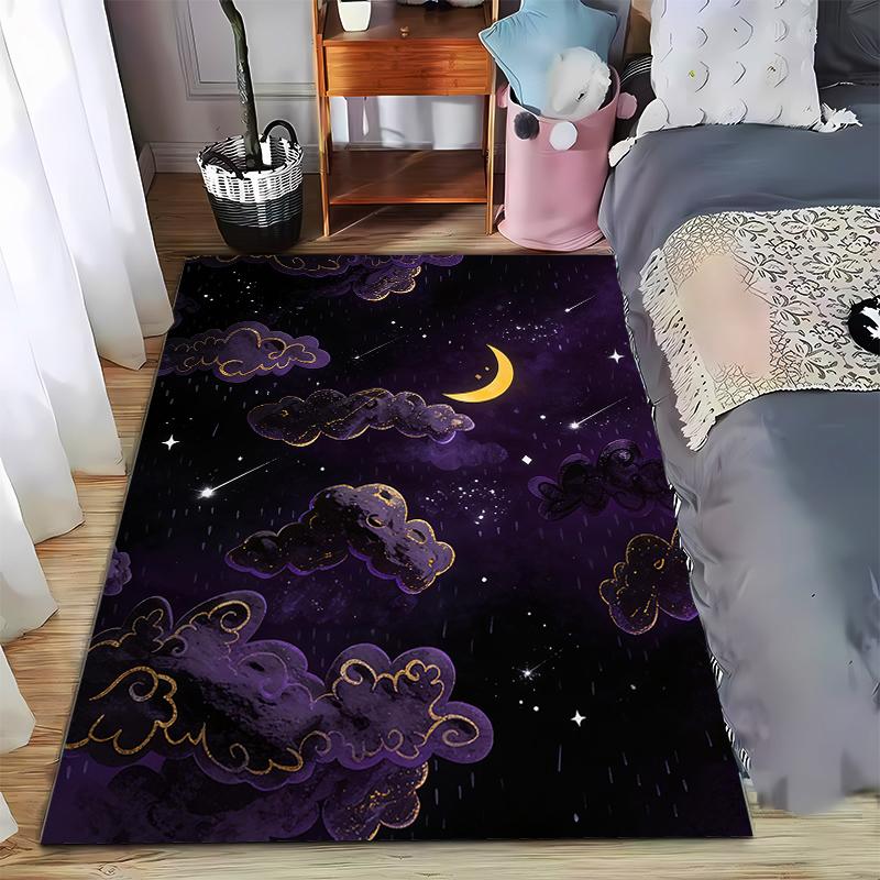 Mystic Night Sky Carpet with Purple Clouds, Moon, and Stars Design Suitable for use as an anti-slip for living room bedroom sofas