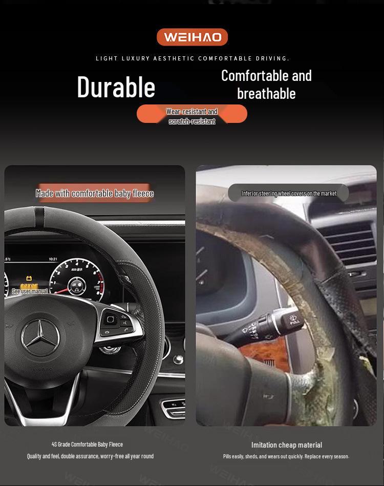Universal Non-Slip D-Type Car Steering Wheel Cover - All-Season, Sweat-Absorbing Baby Velvet for Men & Women
